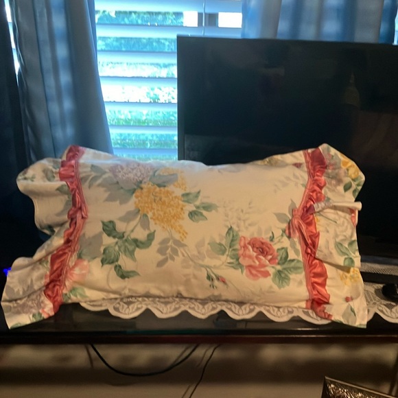 Vintage Handmade Floral and Ruffled Small Pillow W/ Removable Cover - Picture 2 of 12